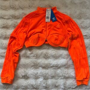 Adidas Orange cropped velour zippered track jacket x Jeremy Scott